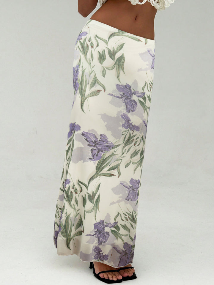 White High Waist Printed Skirt