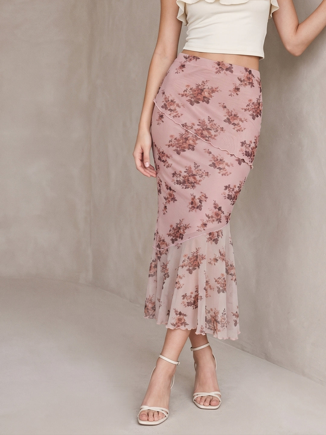Pink Pencil Fitted Printed Mesh Skirt