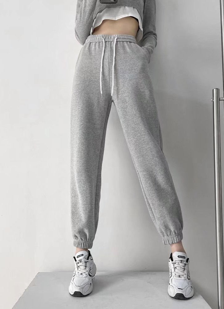 Grey Cuffed Solid High Waist Jogger