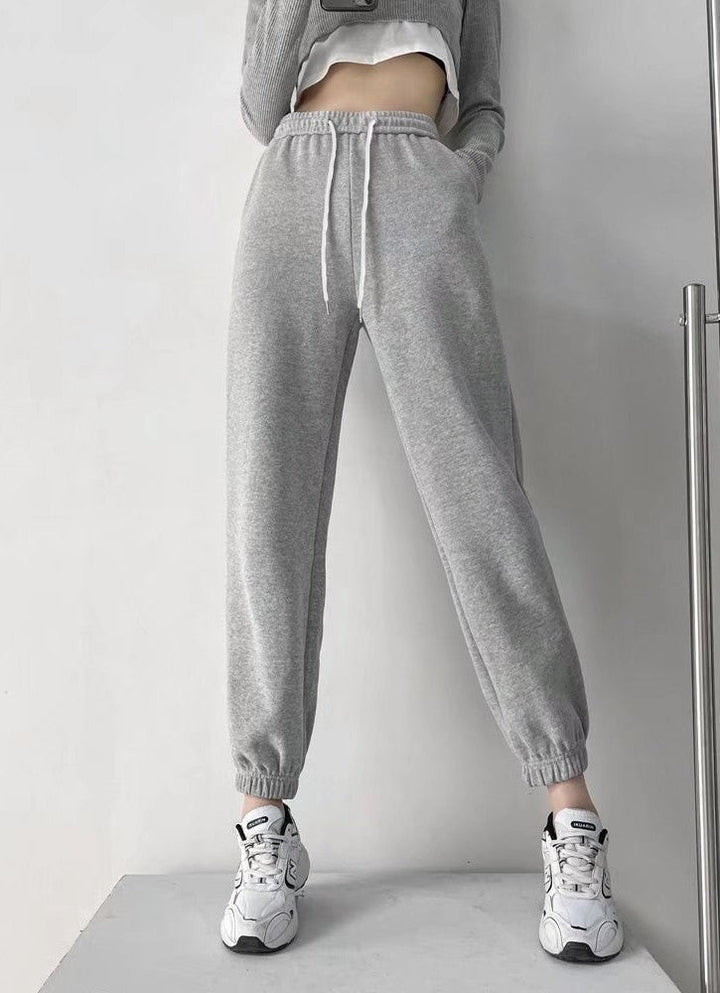 Grey Cuffed Solid High Waist Jogger