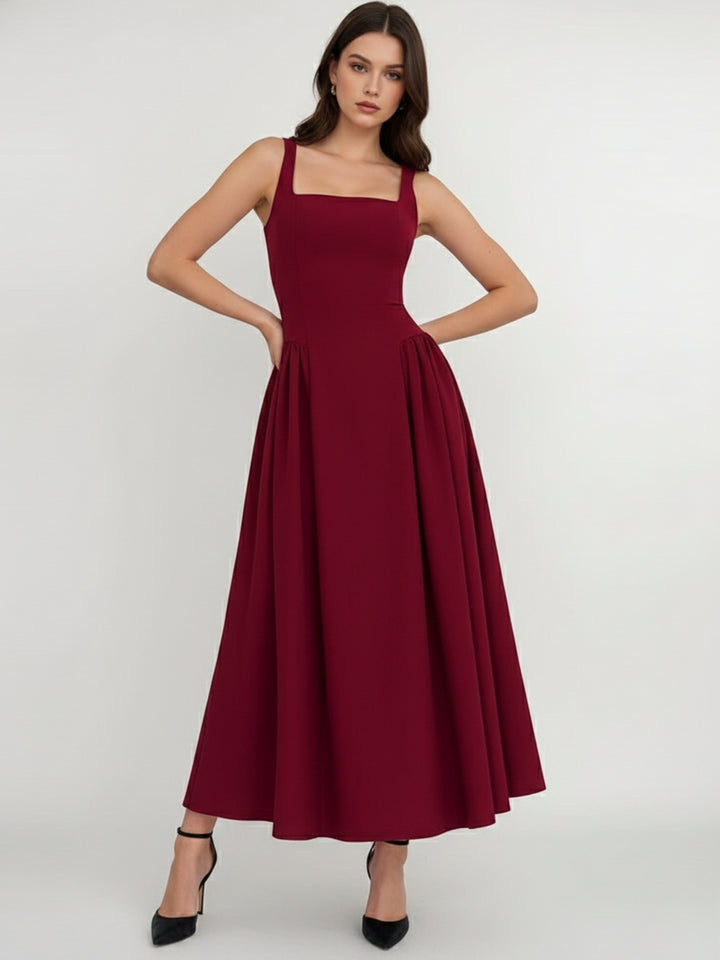 Wine Shoulder Strap Corset Style Dress