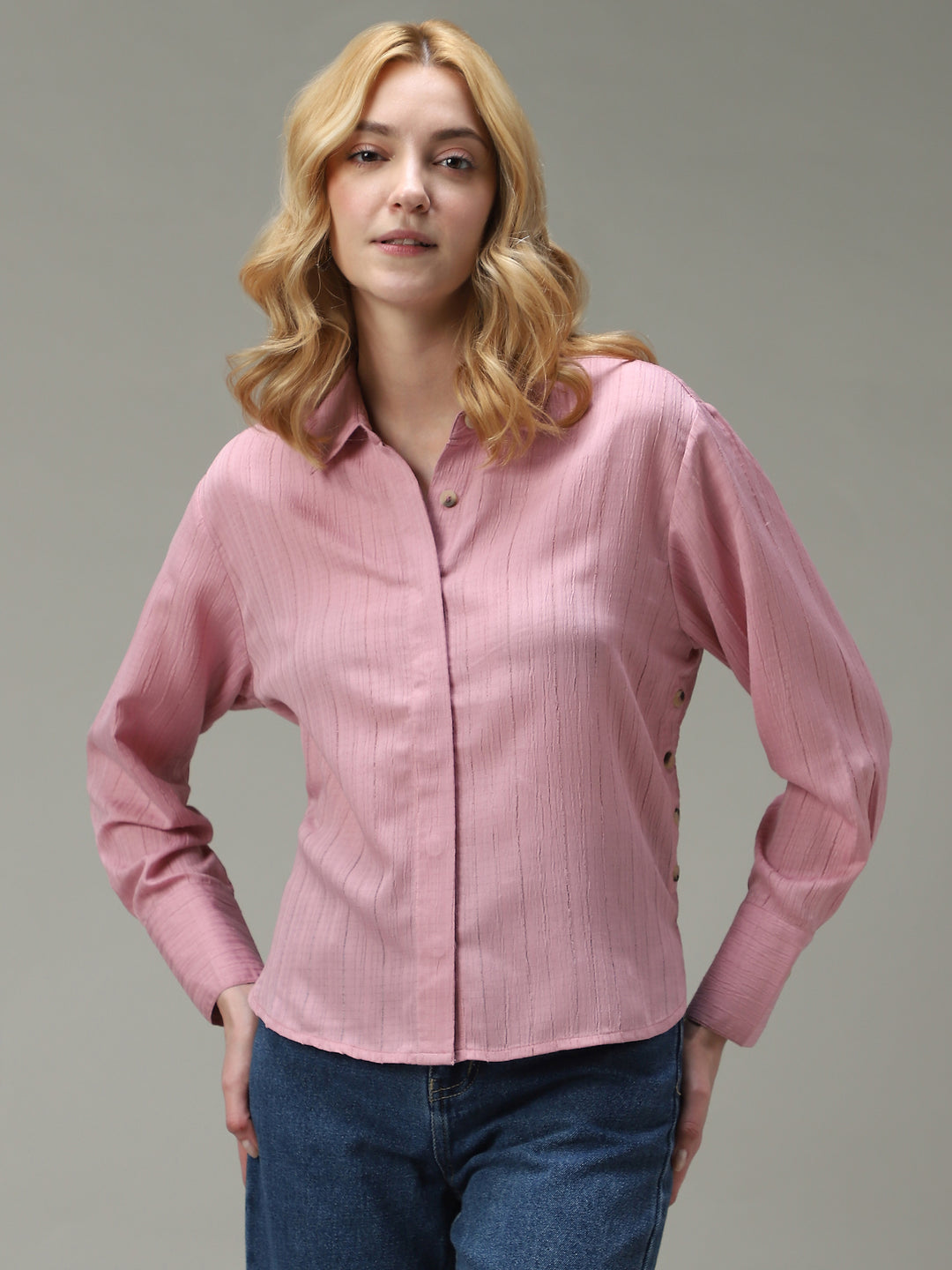Pink Side Button Detailed Shirt