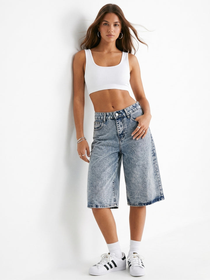 Light Blue Studded Bermuda Shorts