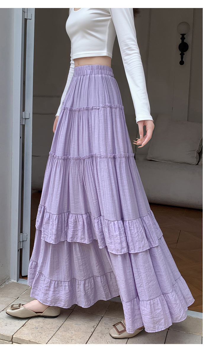 Lilac Textured Layered Ruffled Skirt
