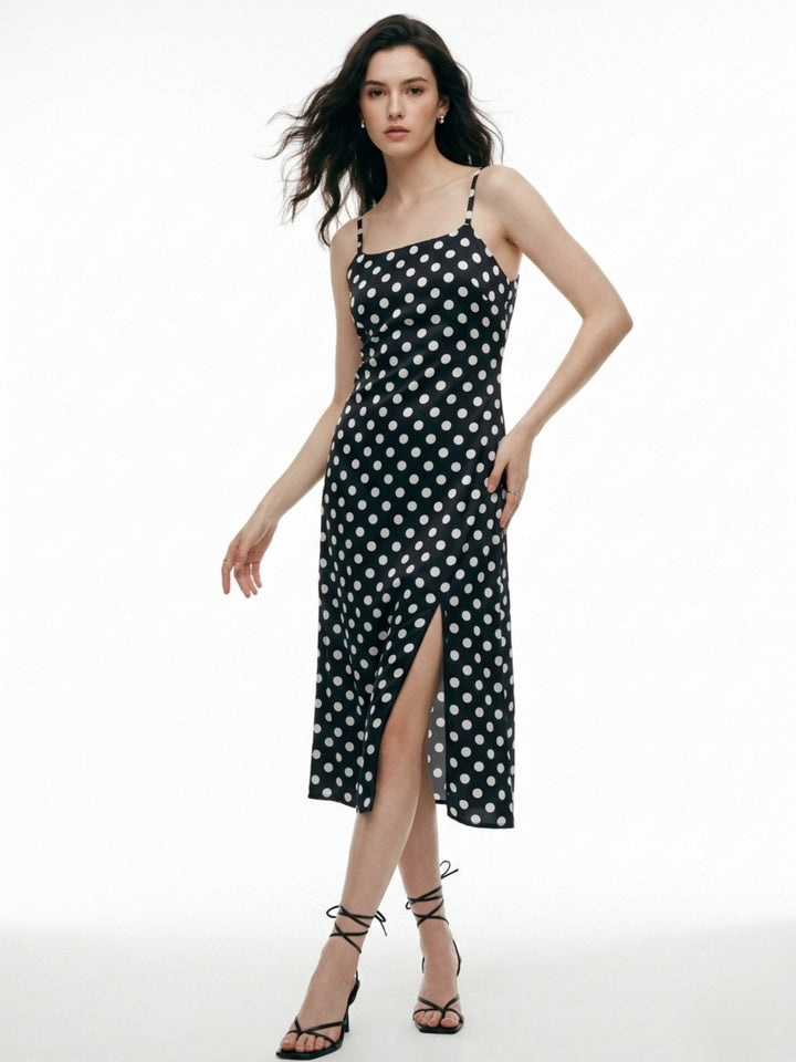 Black Side Slit Satin Dress
