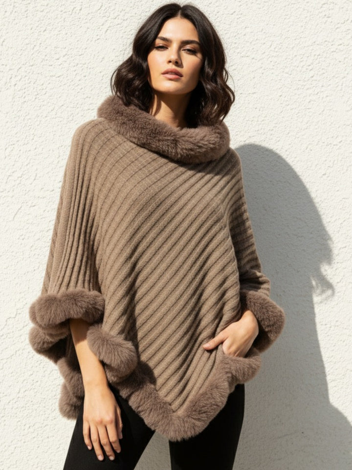 Coffee Furry Asymmetrical Hem Sweaters