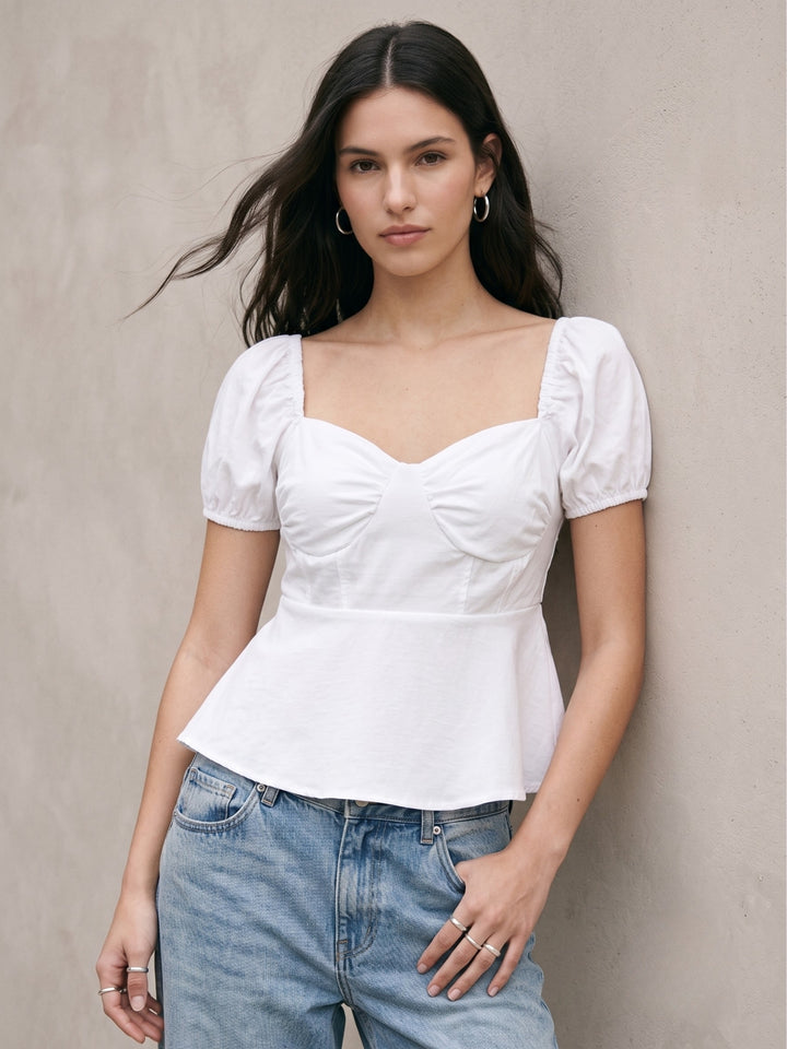 White Puff Sleeve Peplum Style Top