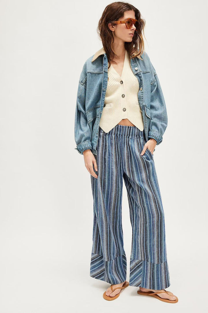 Blue High Waist Striped Pants