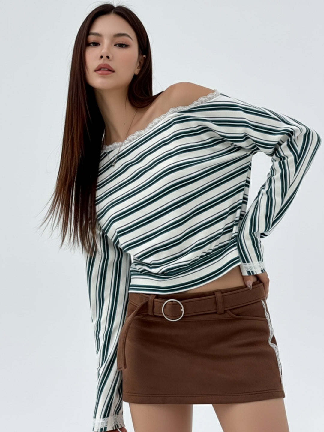 White One Shoulder Striped Top