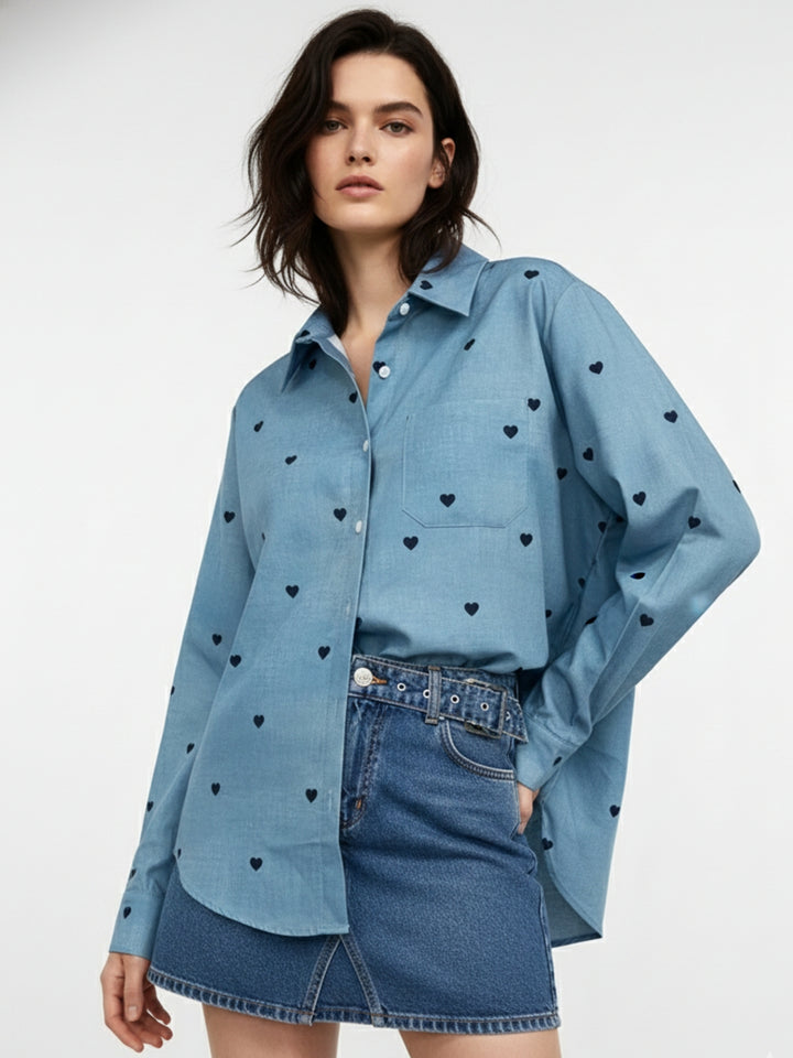 Blue Heart Printed Regular Shirt