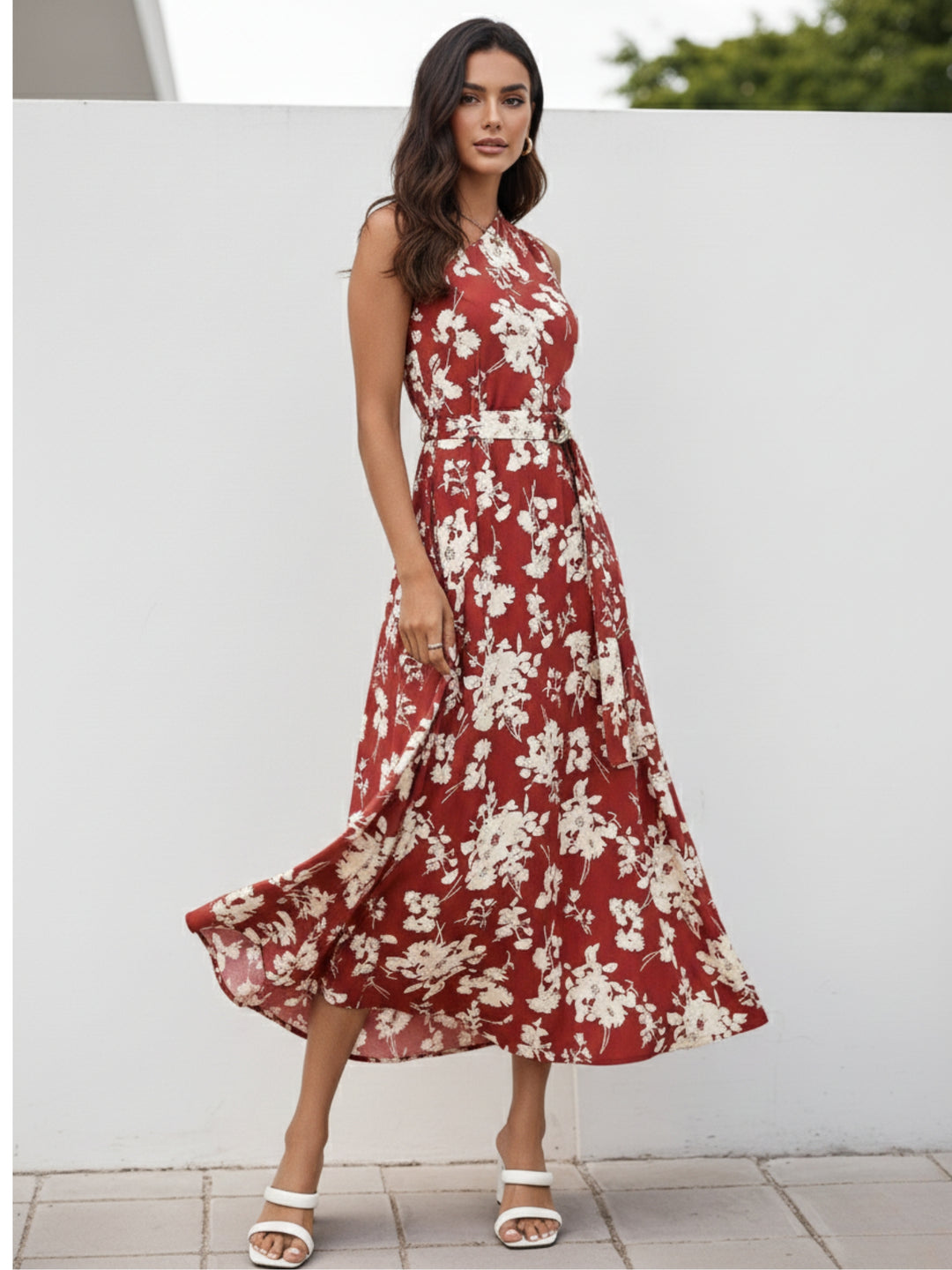 Red One Shoulder Printed Dress