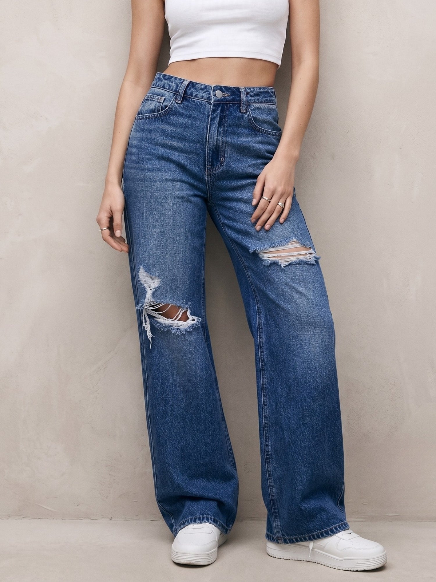 Black Knee And Thigh Distressed Baggy Jeans