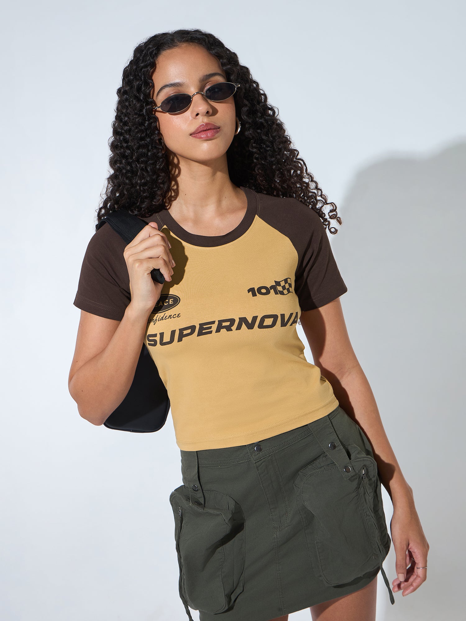Beige Crew Neck Graphic Tshirt