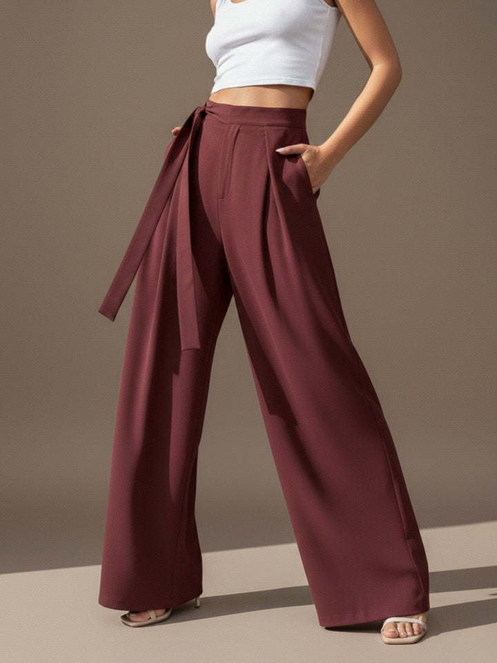 Maroon High Waist Front Pleated Pant