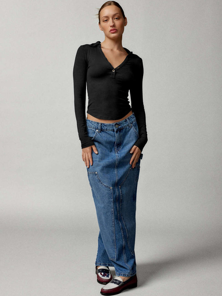 Black Collared Neck Fitted Top