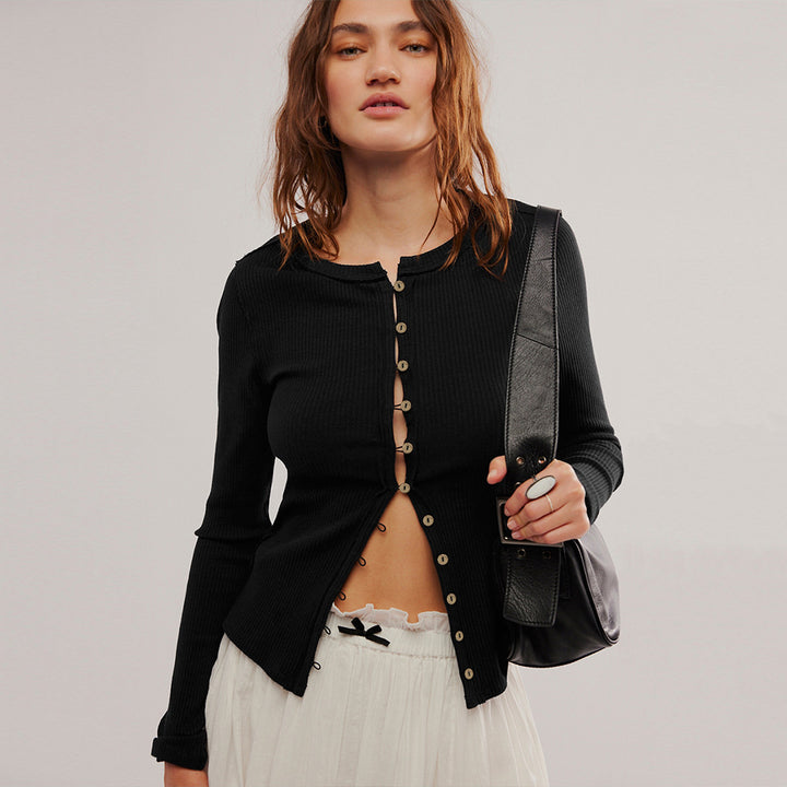 Black Full Sleeve Front Buttoned Top