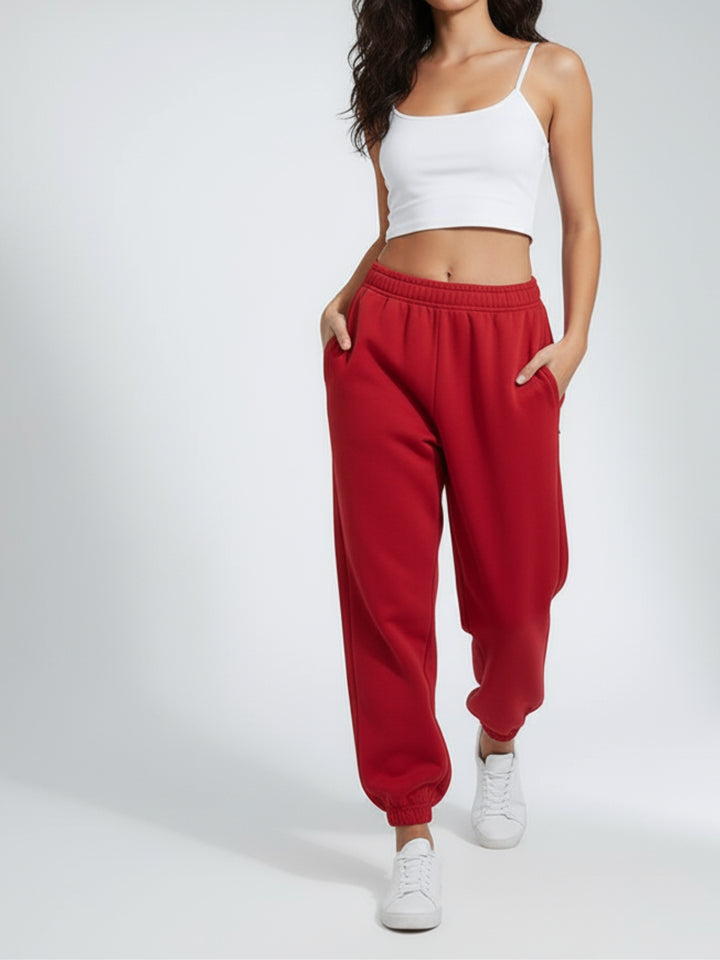 Red Elasticated Baggy Fit Sweatpants