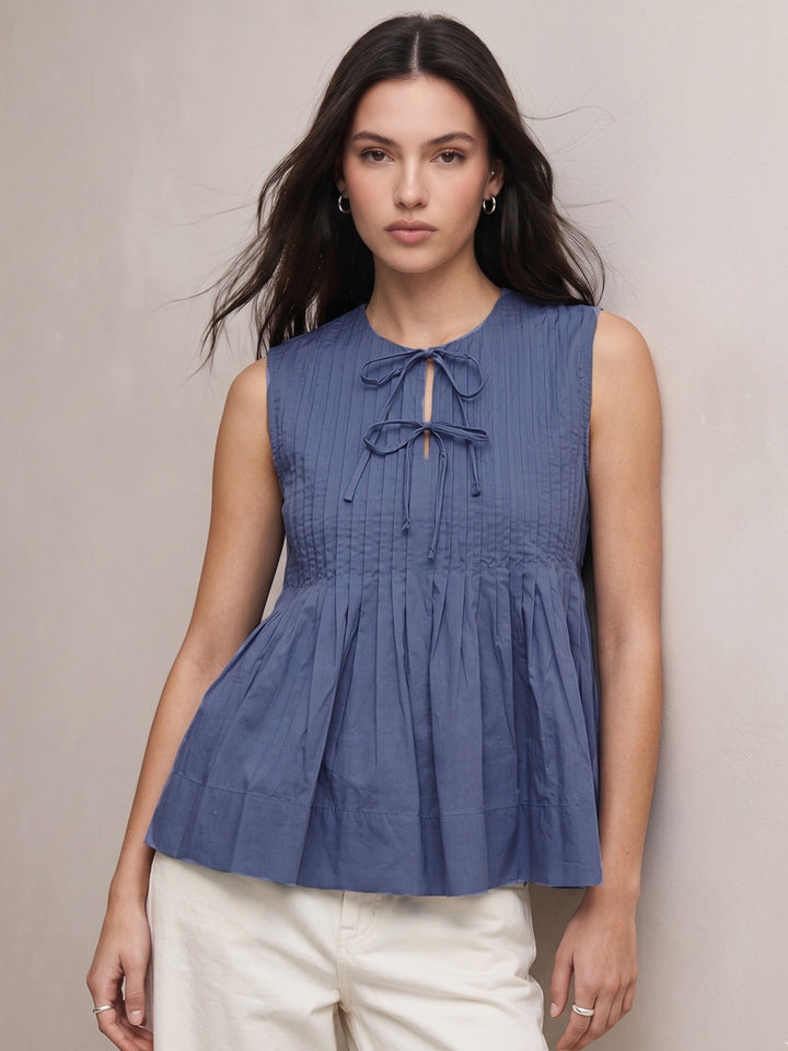 Blue Flowy Contrast Color Tie-Up Top