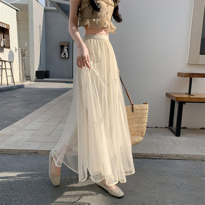 Cream A-Line Tulle Skirt With Bow Detail