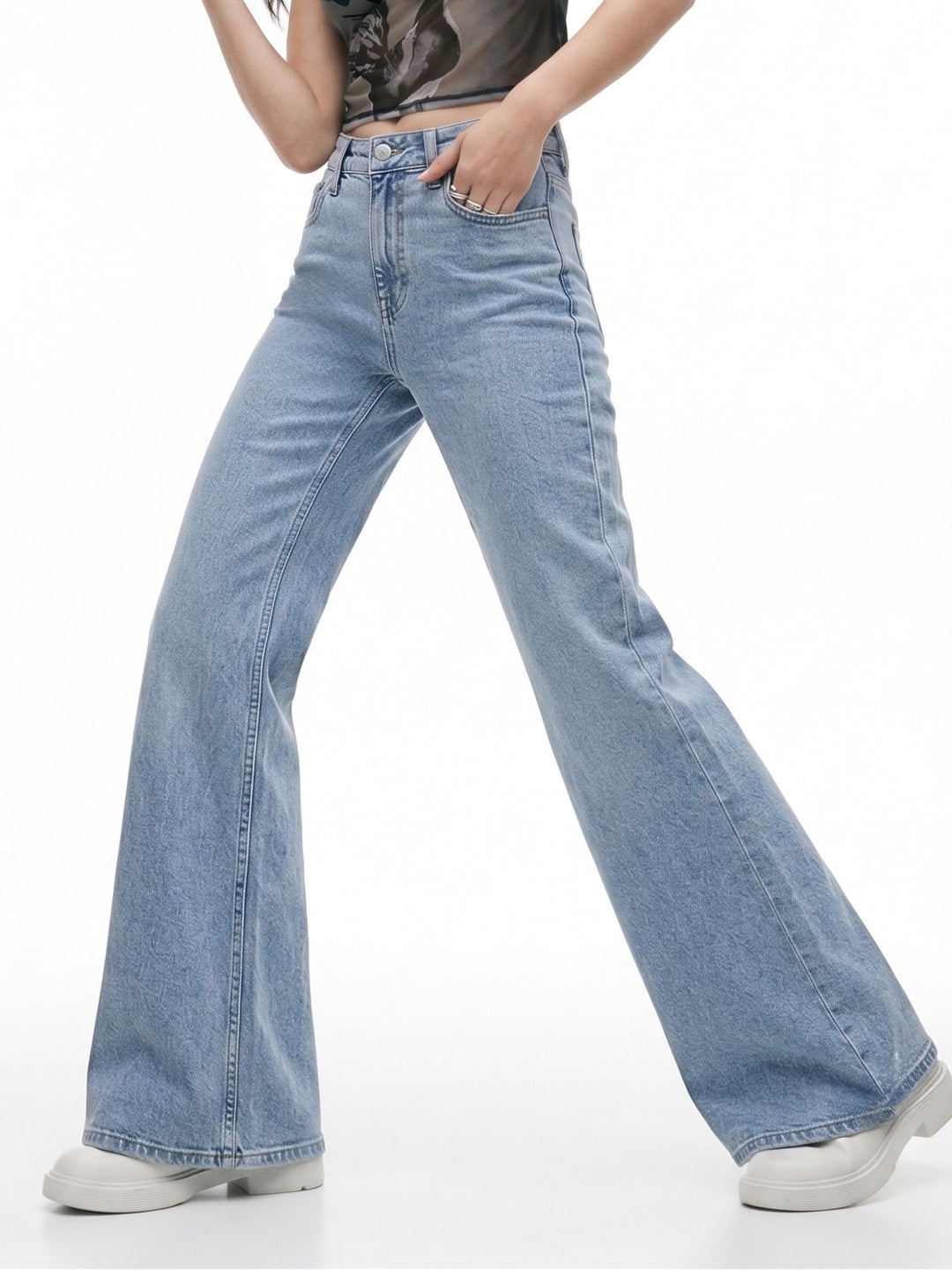 Light Blue High-Rise Flared Denim Jeans