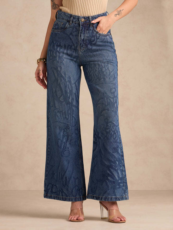 Blue Mid-Wash Straight Fit Jeans