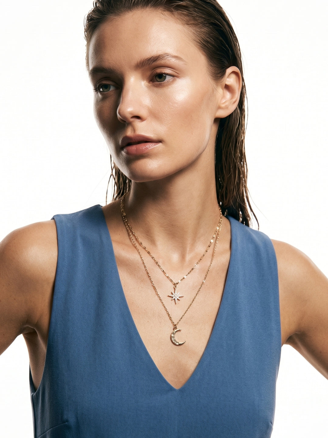 Gold Layered Chain Necklace With Charms