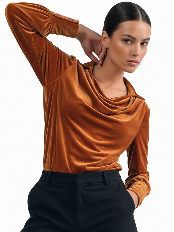 Orange Cowl Neck Regular Top