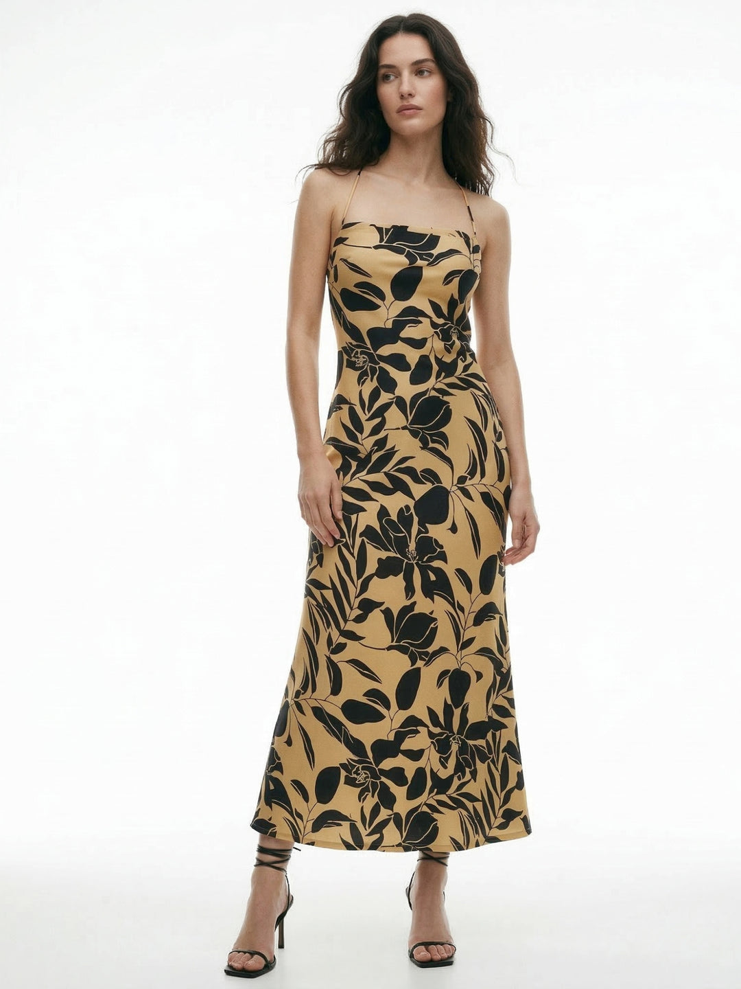 Beige Strappy All Over Printed Maxi Dress