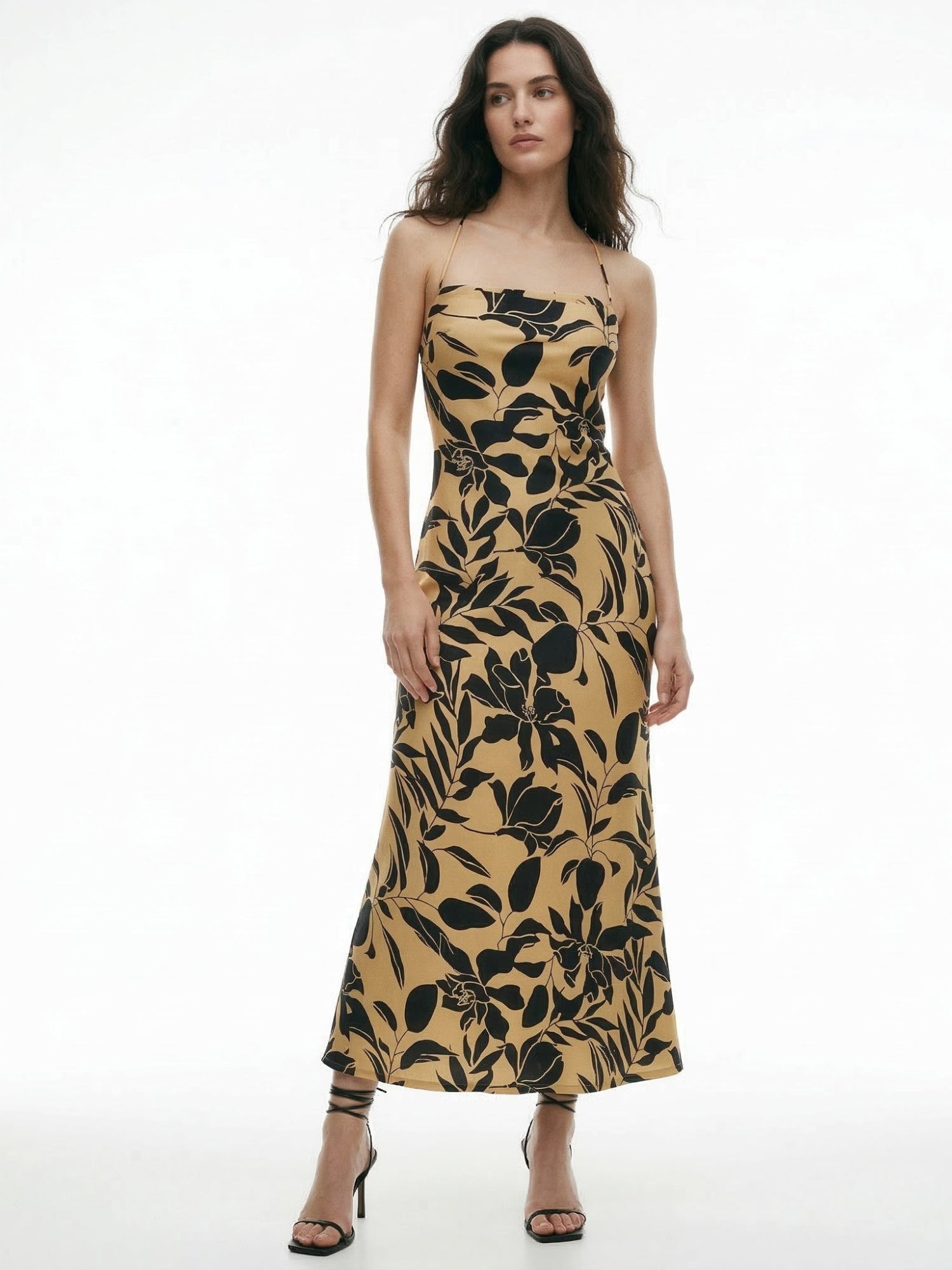 Beige Strappy All Over Printed Maxi Dress
