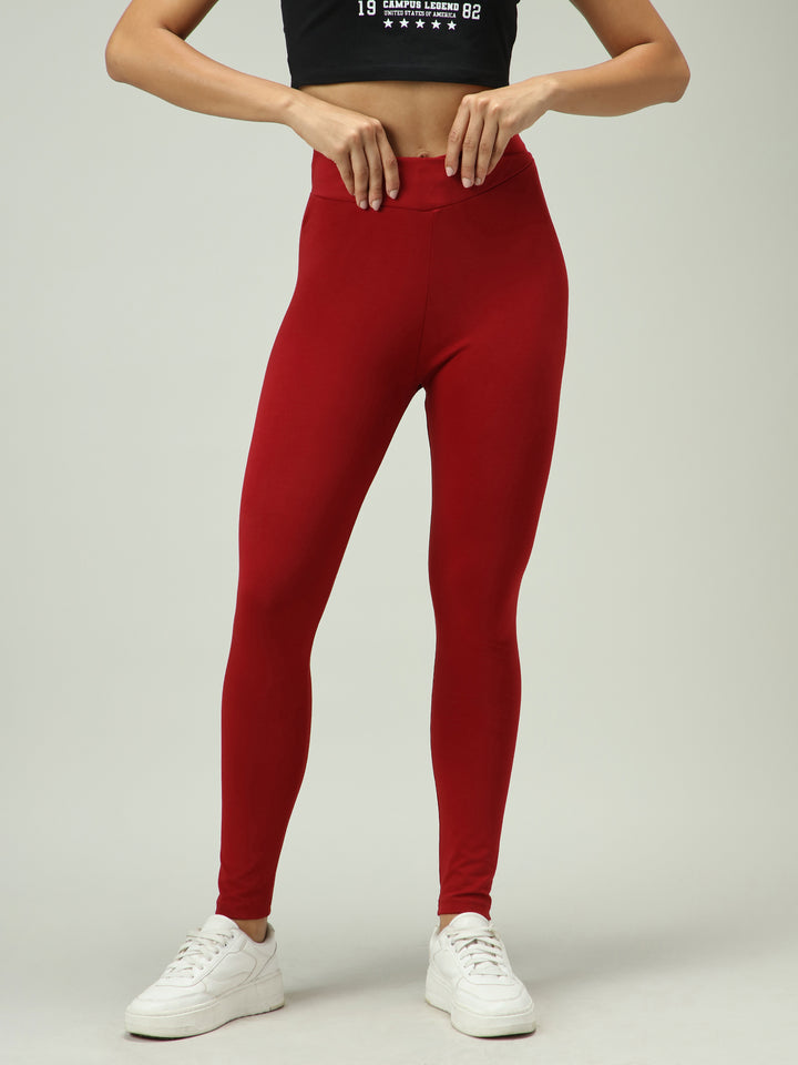 Maroon Criss Cross Waistband Leggings