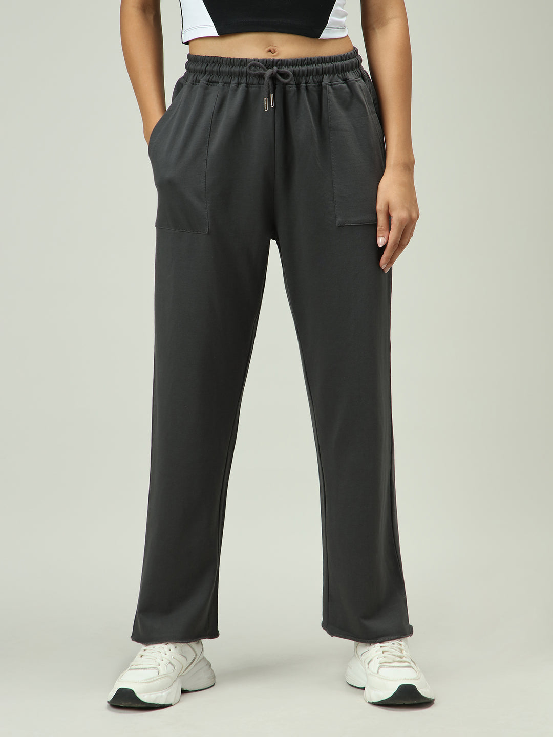 Grey Patch Pocket Wide Leg Sweatpants