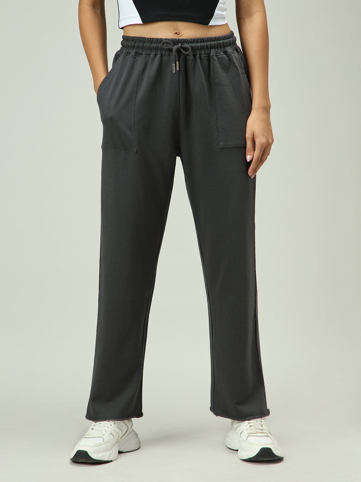 Grey Patch Pocket Wide Leg Sweatpants