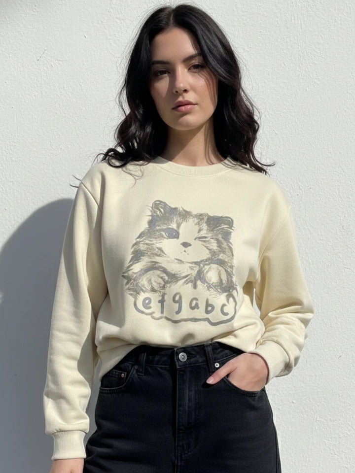 Cream Graphic Printed Fleece Sweatshirt