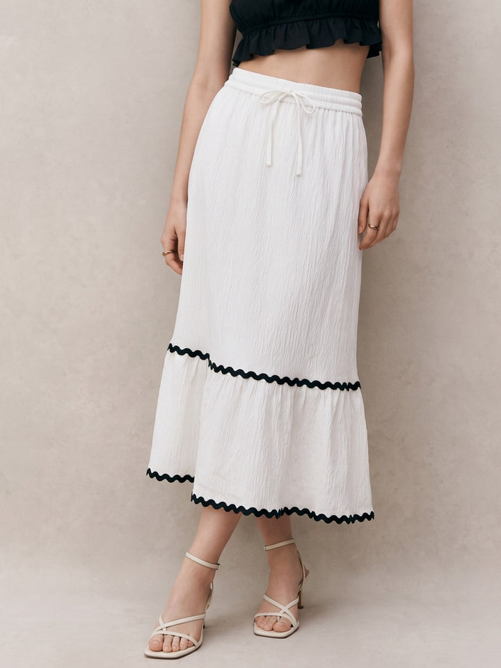 White A Line Midi Skirt With Lace Detail