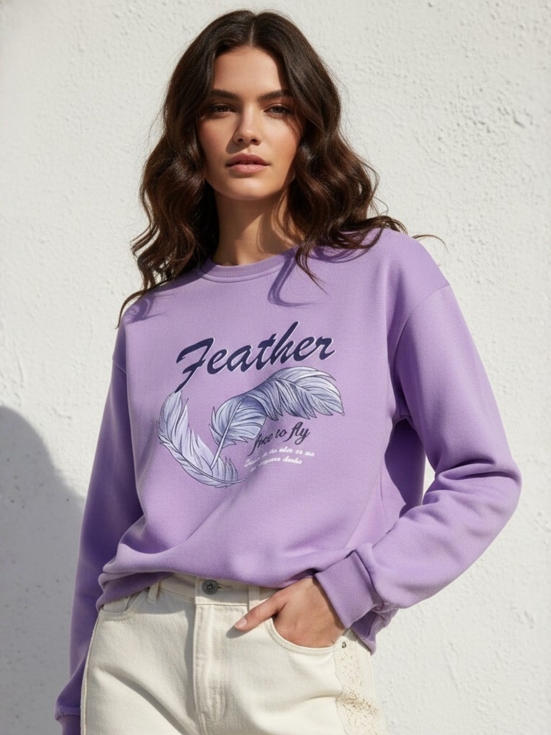 Lilac Graphic Printed Oversized Fleece Sweatshirt