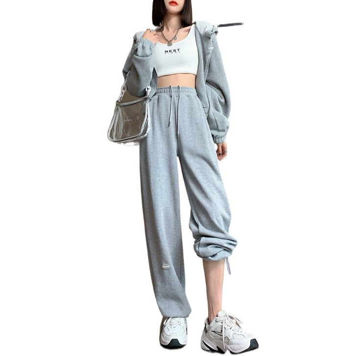 Grey Solid Drawstring Sweatpants