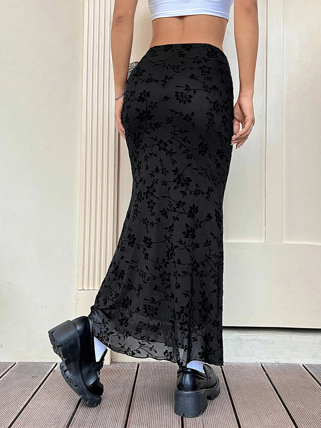 Black High Waist Textured Skirt