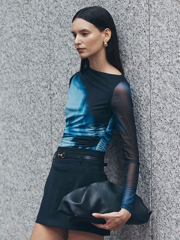 Black Printed Mesh Top