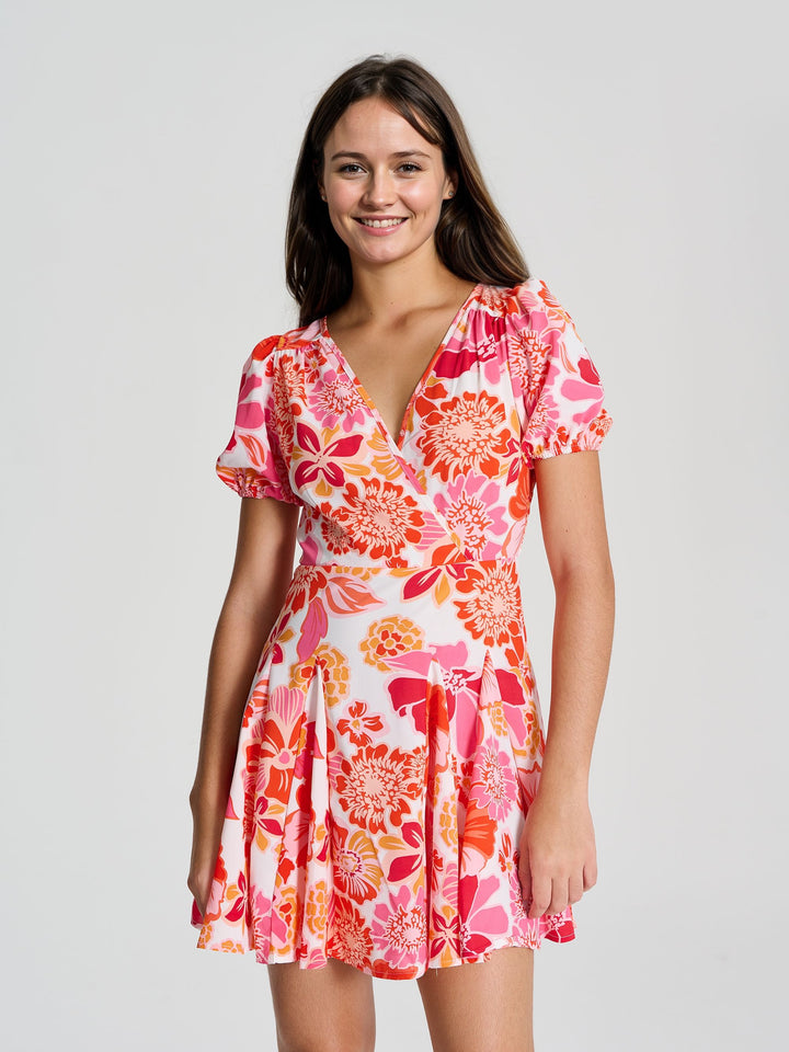 Multi Fit And Flare Dress With Wrap Detail