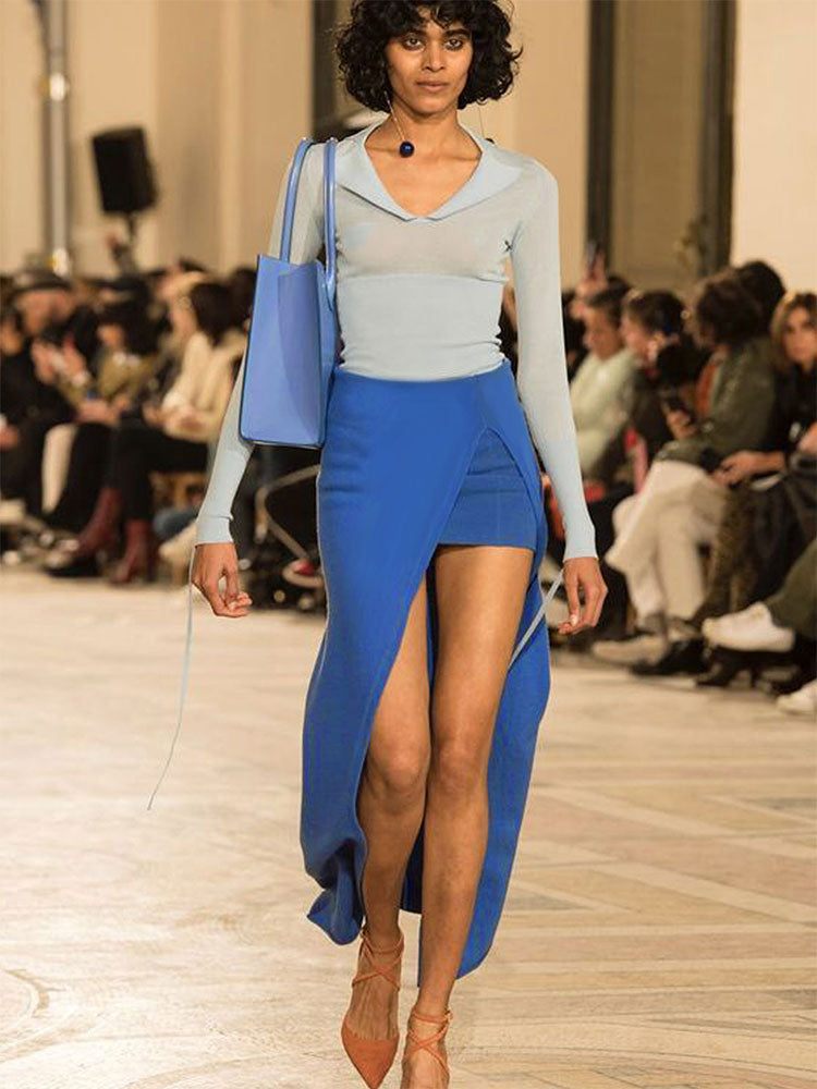 Blue Mini Skirt With Overlay