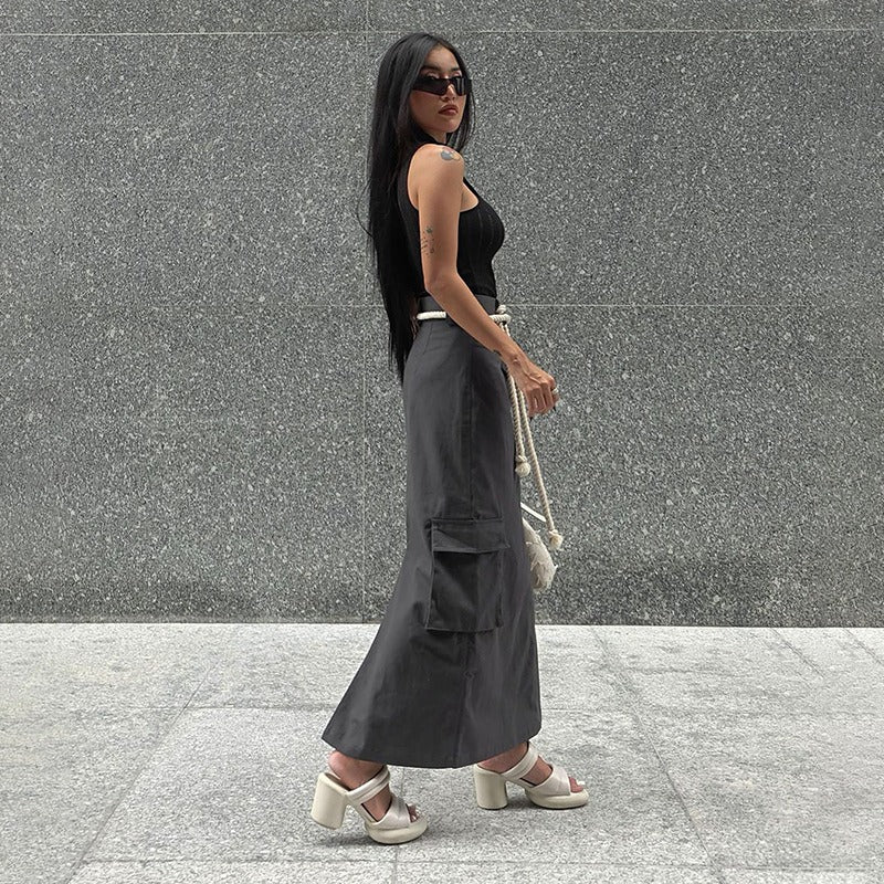 Blue Solid Cargo Parachute Skirt