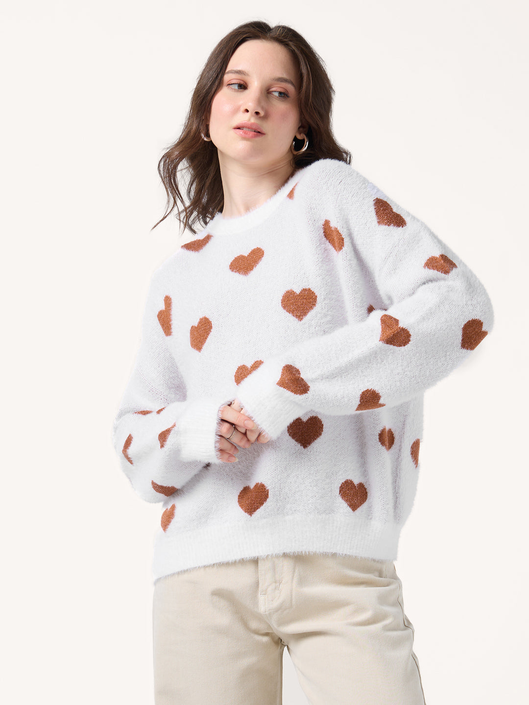 White Fuzzy Hearts Cardigan