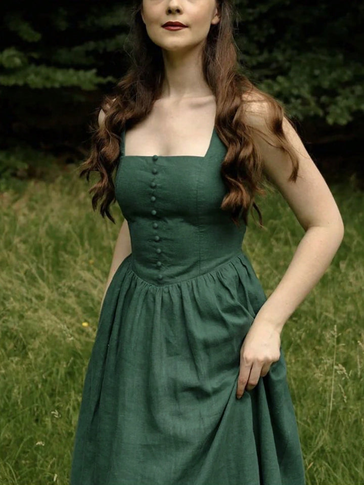 Green Shoulder Strap Corset Style Dress