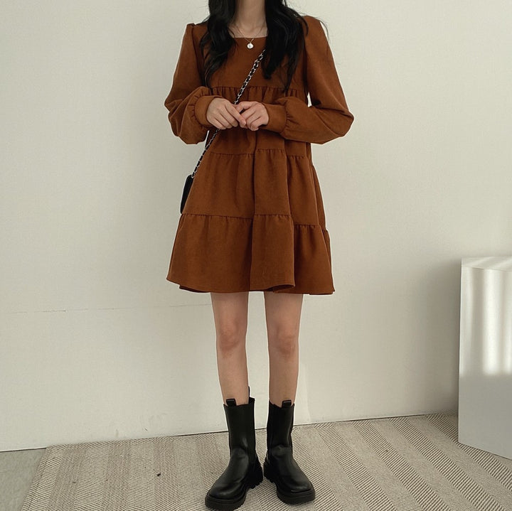Brown Basic Tiered Dress