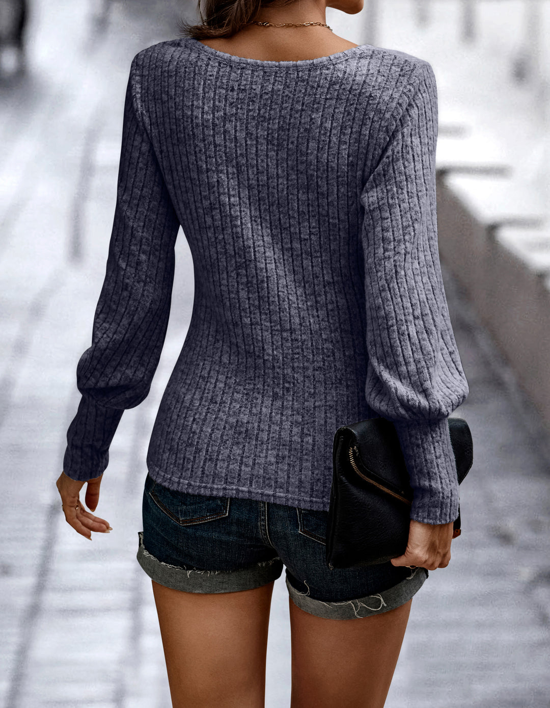 Blue Wide Spaced Rib Top