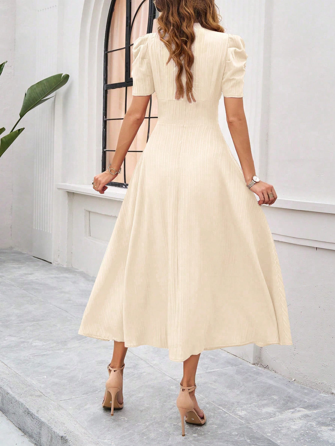 Cream Fit And Flare Midi Dress