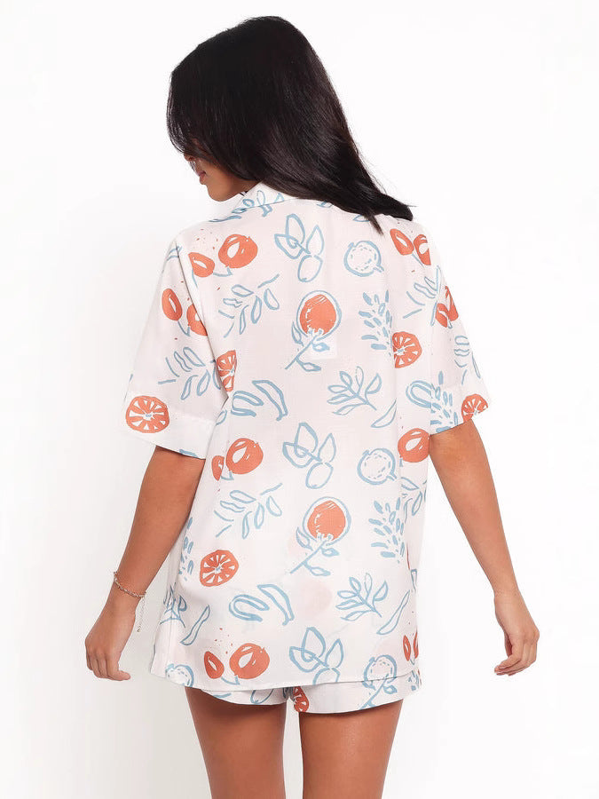 White Printed Shirt And Shorts Co-Ord Set