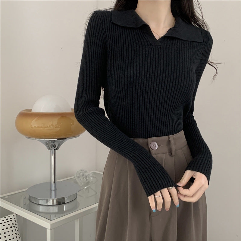 Black Collared Full Sleeve Knit Top