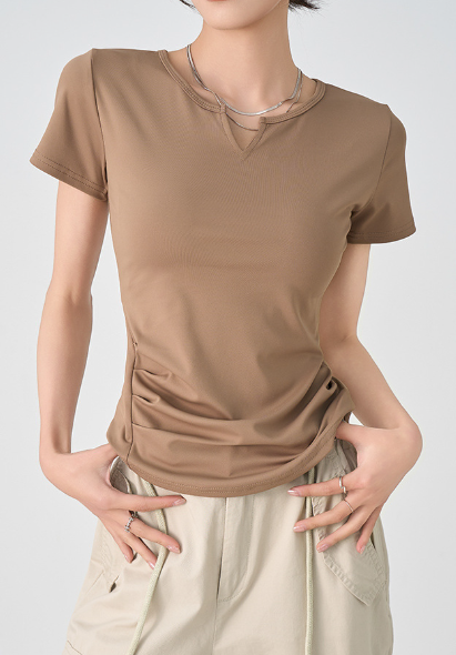 Brown V-Neck Regular Fit T-Shirt