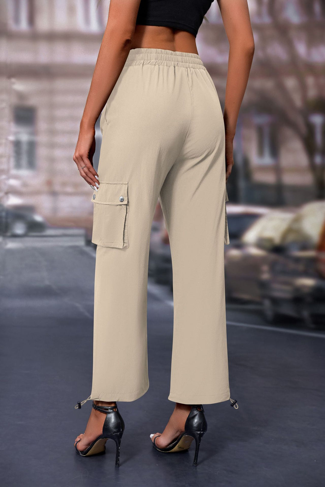 Cream Elasticated Parachute Cargo Sweatpants